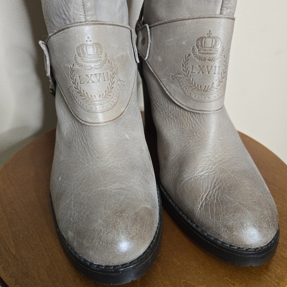 Lauren Ralph Lauren Delsa Burnished Leather Knee High Riding Boots - Picture 6 of 15